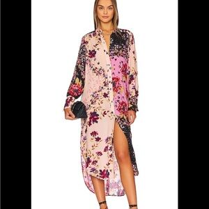 Free People Floral Midi Dress - Pink and Black